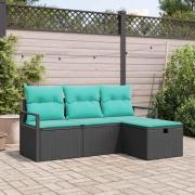 vidaXL Soffset med kudde 4 pcs Svart och turkos konstrotting