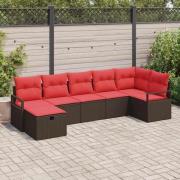 vidaXL Soffset med kudde med lagring 7 pcs Brun och Röd konstrotting