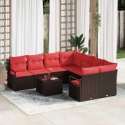 vidaXL Soffset med kudde 9 pcs Brun och Röd konstrotting