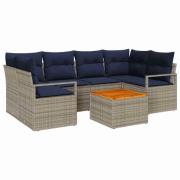 vidaXL Trädgårdsoffset med kudde 7 pcs Grå konstrotting