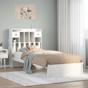 vidaXL Säng med bokhylla utan madrass vit 90x200cm massiv furu