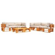 vidaXL Pallsoffa 6 delar med sandfärgade dynor trä