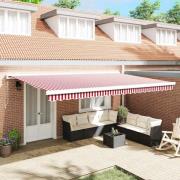 vidaXL Utfällbar markis Röd och Vit 500 × 300 cm Tyg och Metall