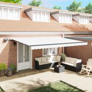 vidaXL Utfällbar markis med LED -remsljus Vit 500 ×300 cm tyg