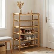 vidaXL Skoställ med hylla Naturlig 6-hylla Bambu