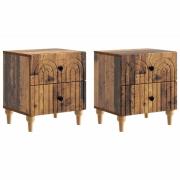 vidaXL Nattduksbord med låda 2 pcs Gammalt trä 43 x 34,5 x 48 cm