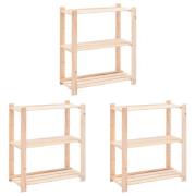 vidaXL Förvaringshylla 3 hyllor 3 st 80x38x90 cm massiv furu 150 kg