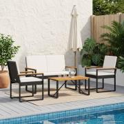 vidaXL Utemöbelset med kudde 4 pcs Svart och krämvit konstrotting