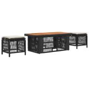 vidaXL Trädgårdsmöbelset med kudde 4 pcs Svart och kräm konstrotting