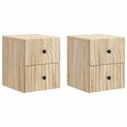 vidaXL Väggmonterat Sängbord 2 pcs Sonoma-ek 33 x 34,5 x 40 cm