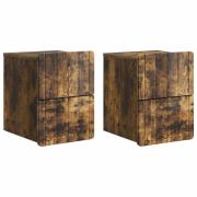 vidaXL Väggmonterat Sängbord med låda 2 pcs Rökt ek 33 x 34,5 x 43 cm
