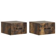 vidaXL Väggmonterat Sängbord med låda 2 pcs Rökt ek 34,5 x 33 x 20 cm