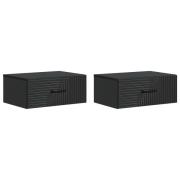 vidaXL Väggmonterat Sängbord med låda 2 pcs Svart 49 x 34,5 x 20 cm