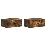 vidaXL Väggmonterat Sängbord med låda 2 pcs Rökt ek 49 x 34,5 x 20 cm