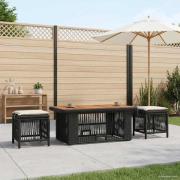 vidaXL Trädgårdsmöbelset med kudde 4 pcs Svart och kräm konstrotting