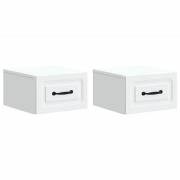 vidaXL Väggmonterat Sängbord med låda 2 pcs Vit 34,5 x 33 x 20 cm