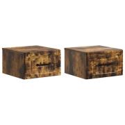 vidaXL Väggmonterat Sängbord med låda 2 pcs Rökt ek 34,5 x 33 x 20 cm