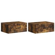 vidaXL Väggmonterat Sängbord med låda 2 pcs Rökt ek 49 x 34,5 x 20 cm