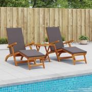 vidaXL Reclining och Fällbar Solstol 3 pcs Mörkgrå Massivt Akaciaträ