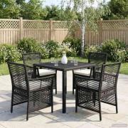vidaXL Utomhusstol med kudde 4 pcs Svart och kräm konstrotting