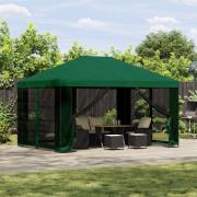 vidaXL Trädgårdsgazebo med sidoväggar 4 × 3 m Grön Polyester och Stål