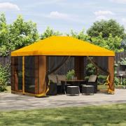 vidaXL Trädgårdsgazebo med sidoväggar 4 × 3 m Gul Polyester och Stål
