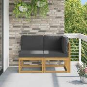 vidaXL Modulsoffa utomhus mitt och hörn 2 Stycke Vit Massivt Akaciaträ