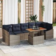 vidaXL Trädgårdsoffset med lagring 8 pcs Grå Poly rattan