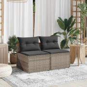 vidaXL Trädgårdssoffor utan armstöd med dynor 2 st grå konstrotting