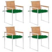 vidaXL Trädgårdsstolar med dynor 4 st massiv teak