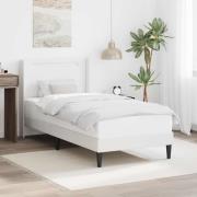 vidaXL Sängram med LED-ljusslingor Vit 90 x 190 cm Konstläder
