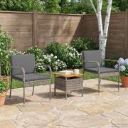 vidaXL Trädgårds Bistro Set med kudde 3 pcs Grå konstrotting