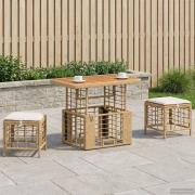 vidaXL Trädgårdsmöbelset 3 pcs Natur och Vit Poly Rattan och Akaciaträ