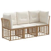 vidaXL Utomhussoffset med kudde 3 pcs Naturlig Polyester