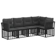 vidaXL Utomhussoffset med kudde 5 pcs Svart Polyester