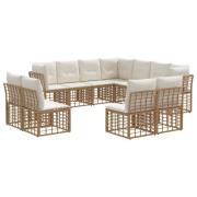 vidaXL Utomhussoffset med kudde 11 pcs Naturlig Polyester