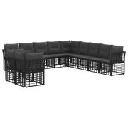 vidaXL Utomhussoffset med kudde 11 pcs Svart Polyester