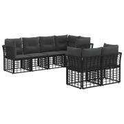 vidaXL Utomhussoffset med kudde 7 pcs Svart Polyester