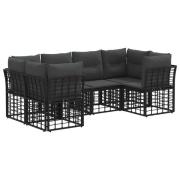 vidaXL Utomhussoffset med kudde 6 pcs Svart Polyester