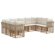 vidaXL Utomhussoffset med kudde 9 pcs Naturlig och Creamvit Polyester