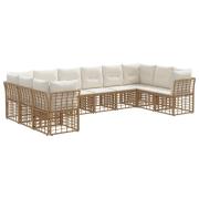 vidaXL Utomhussoffset med kudde 10 pcs Naturlig och Creamvit Polyester