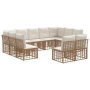 vidaXL Utomhussoffset med kudde 11 pcs Naturlig och Creamvit Polyester