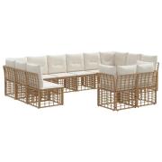 vidaXL Utomhussoffset med kudde 12 pcs Naturlig och Creamvit Polyester