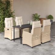 vidaXL Matgrupp för trädgården med dynor 5 delar beige konstrotting
