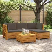 vidaXL Utomhussoffset med kudde 5 Stycke Brun Massivt Akaciaträ