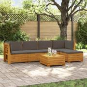 vidaXL Utomhussoffset med kudde 6 Stycke Brun Massivt Akaciaträ