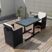 vidaXL Bistrogrupp med dynor 3 delar konstrotting svart