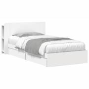 vidaXL Sängram med förvaring med låda Vit 90 x 200 cm Konstruerat trä