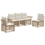 vidaXL Utomhussoffset med kudde 5 pcs Naturlig och Creamvit Polyester