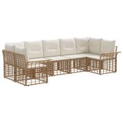 vidaXL Utomhussoffset med kudde 7 pcs Naturlig och Creamvit Polyester